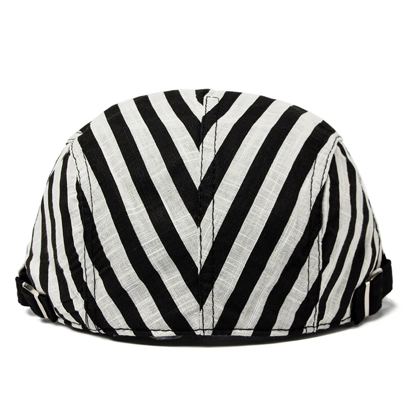 Striped Plaid Cotton Linen Ivy Cap | Thin Summer Flat Cap | Urban Caps NZ