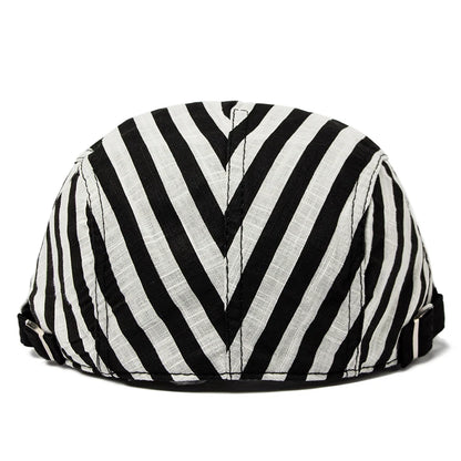 Striped Plaid Cotton Linen Ivy Cap | Thin Summer Flat Cap | Urban Caps NZ