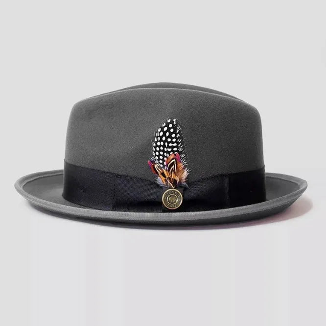 Premium 100% Wool Chicano Lowrider Hat – Feather Band Wide Brim Fedora
