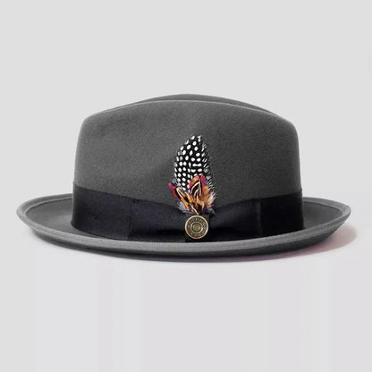 Premium 100% Wool Chicano Lowrider Hat – Feather Band Wide Brim Fedora