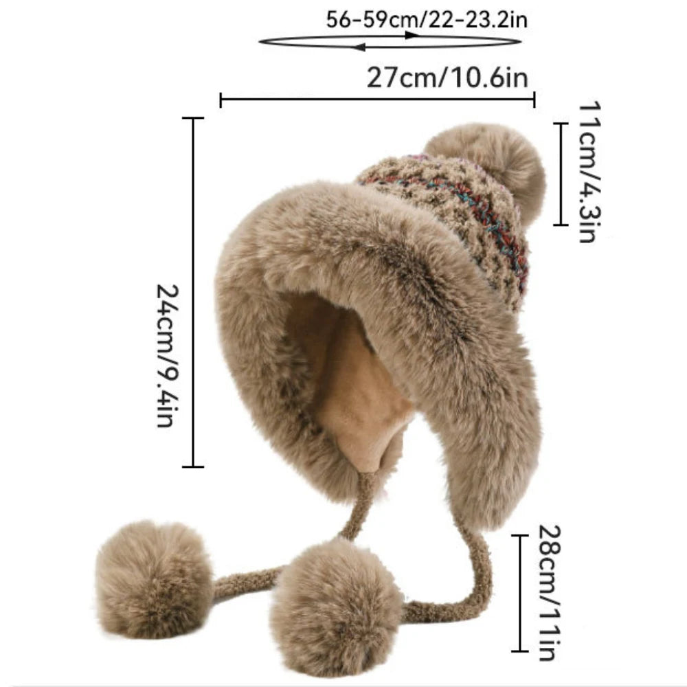 Nunavut Three-Pompom Fur Trapper Hat