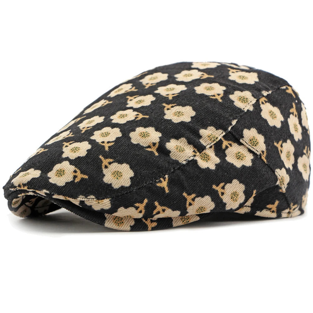 Tunbridge Floral Artist Beret in Black Big Flower