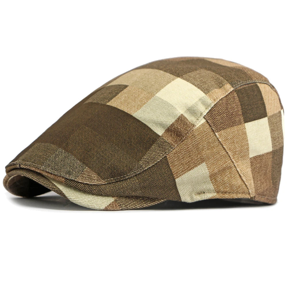Greenwich Plaid Artist Beret in Khaki