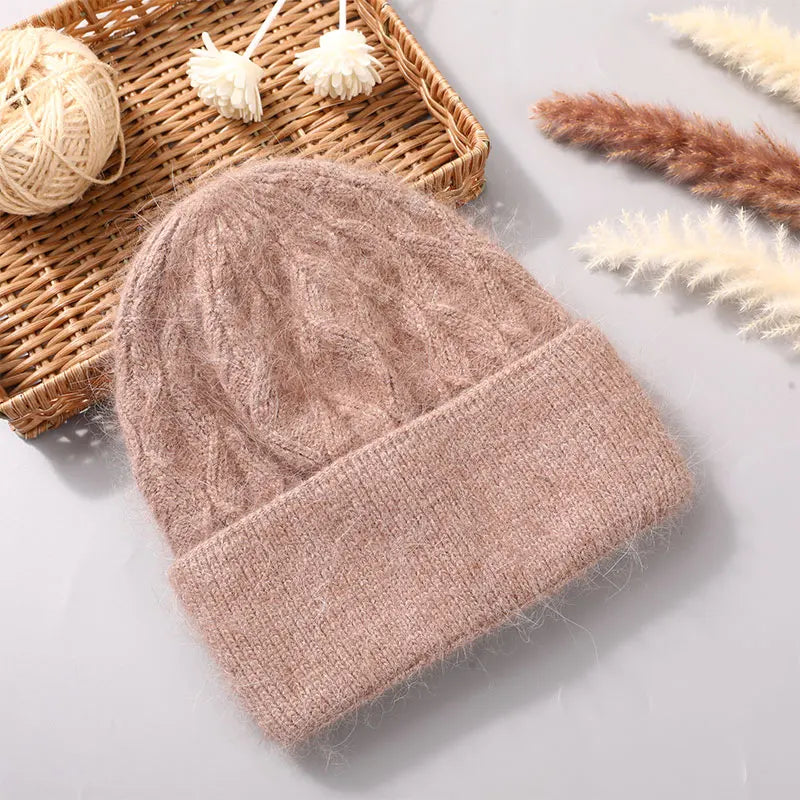 The St Moritz | Twist Angora Rabbit Fur Knitted Beanie | Urban Caps NZ