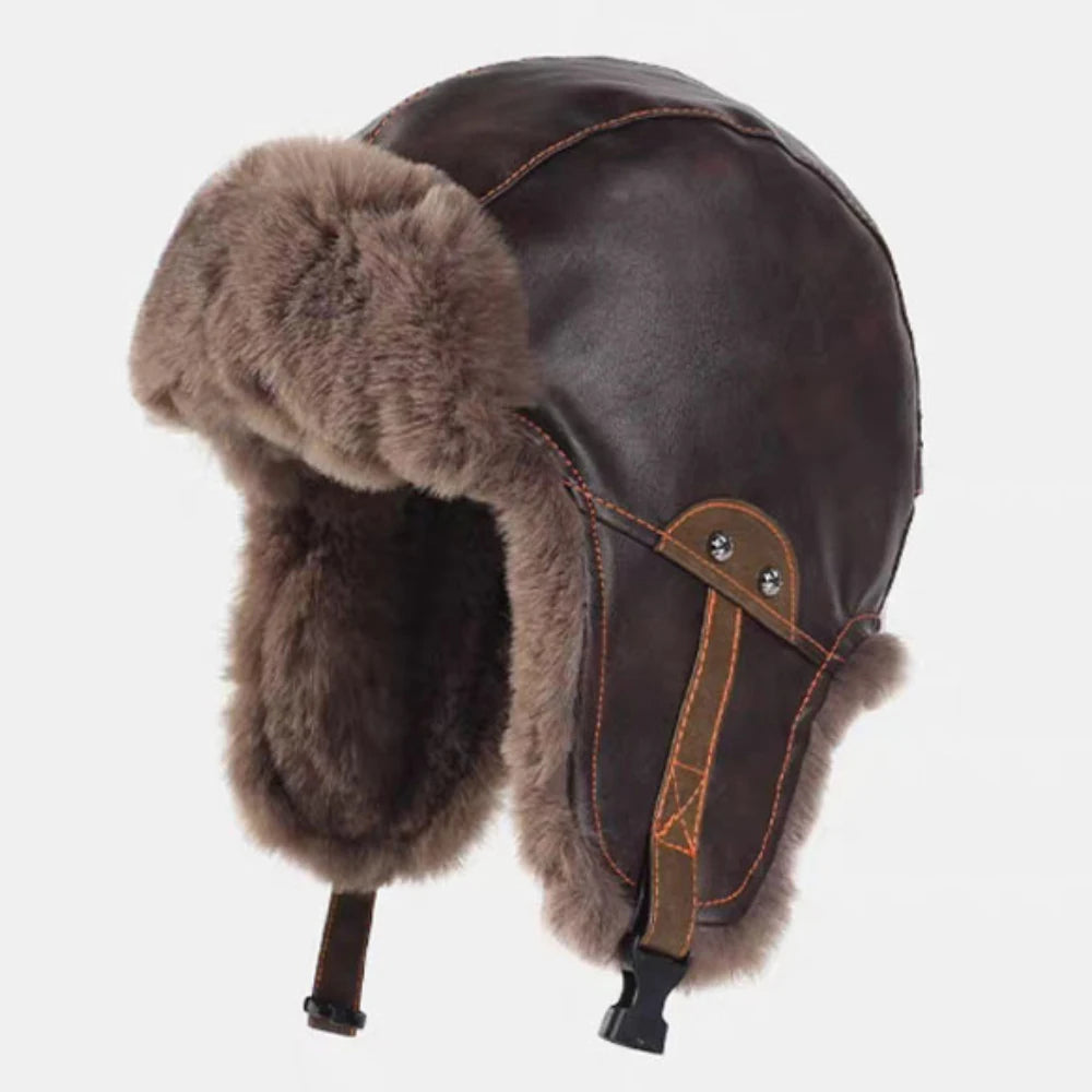 Nunivak Waterproof Leather Trapper Hat in Dark Coffee