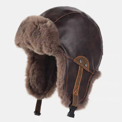 Nunivak Waterproof Leather Trapper Hat in Dark Coffee