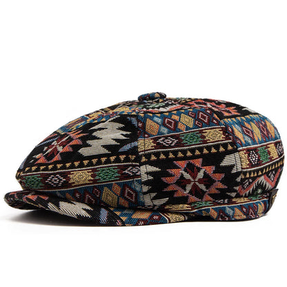 Geometric Print Newsboy Cap | Bohemian Heritage Cap | Urban Caps NZ