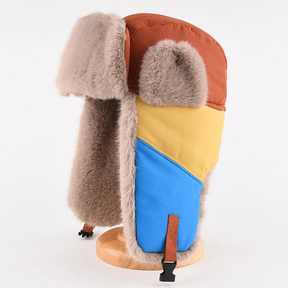 Yakutia Patchwork Fur Trapper Hat in Orange
