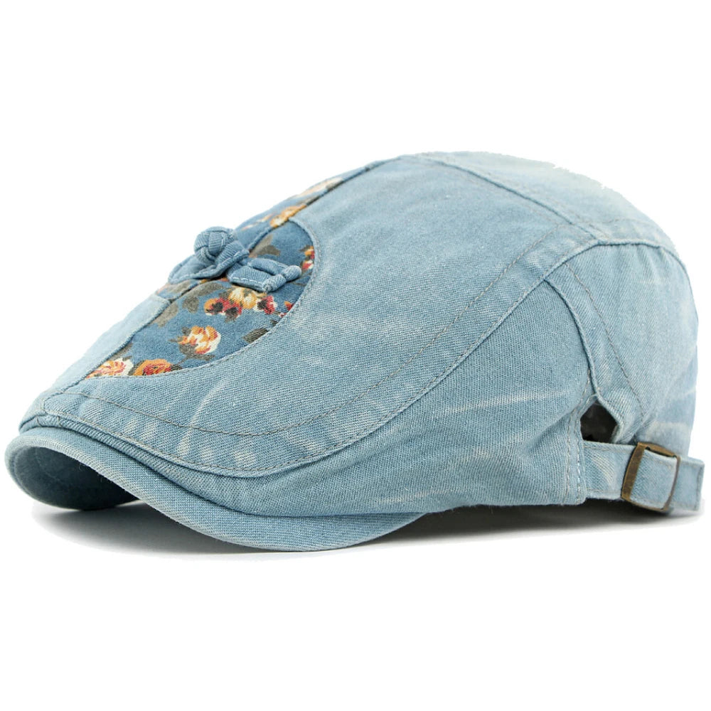 Tetbury Floral Patchwork Beret in Light Blue