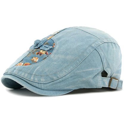 Tetbury Floral Patchwork Beret in Light Blue