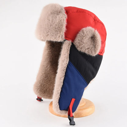 Yakutia Patchwork Fur Trapper Hat in Red