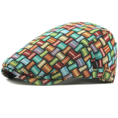 Granada Plaid Artist Beret in Side Buckle Multi