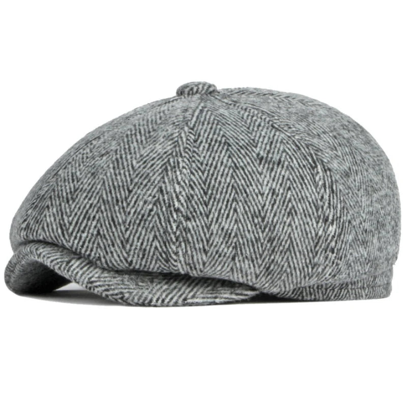 Farnham Striped Wool Flat Cap in White Grey