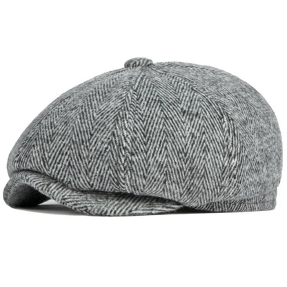 Farnham Striped Wool Flat Cap in White Grey