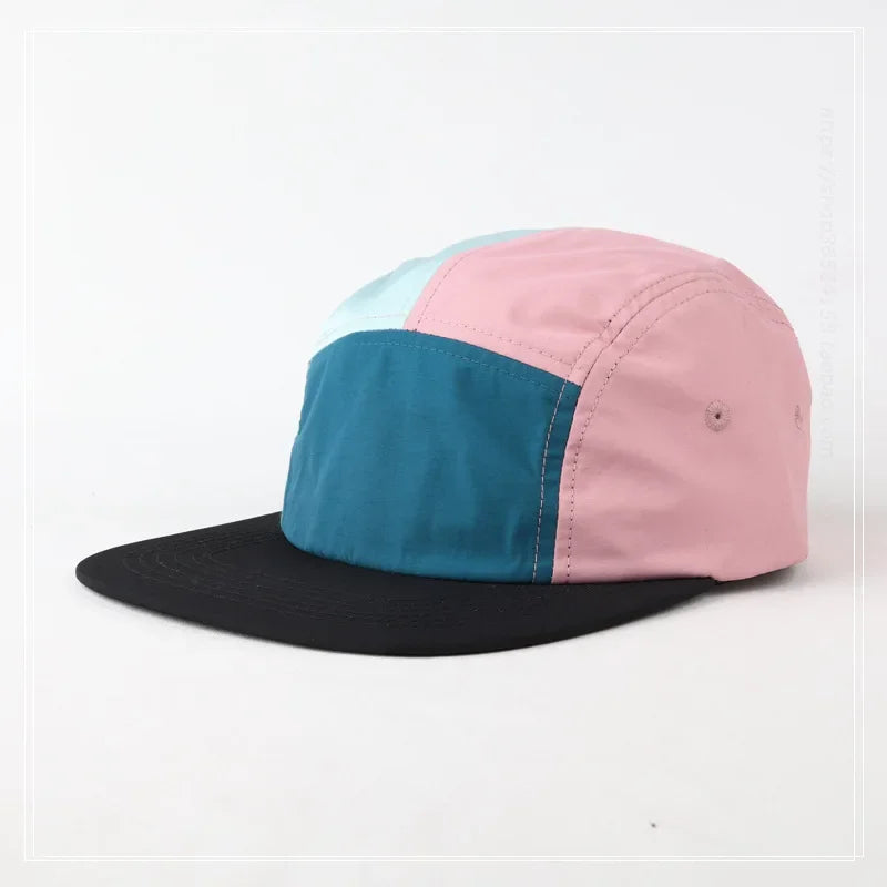 Shoreditch 5-Panel Colour Block Cap in Black Eaves