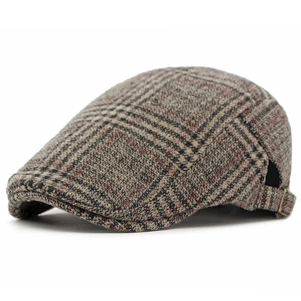 Reading Plaid Artist Beret in Grey Coffee
