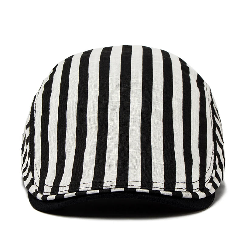 Striped Plaid Cotton Linen Ivy Cap | Thin Summer Flat Cap | Urban Caps NZ