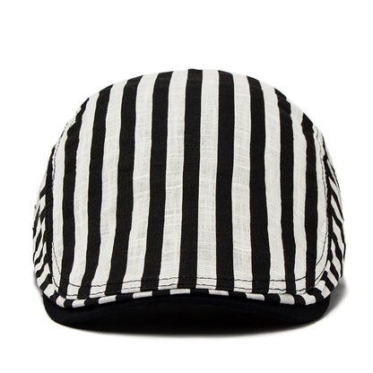Striped Plaid Cotton Linen Ivy Cap | Thin Summer Flat Cap | Urban Caps NZ