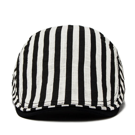Striped Plaid Cotton Linen Ivy Cap | Thin Summer Flat Cap | Urban Caps NZ