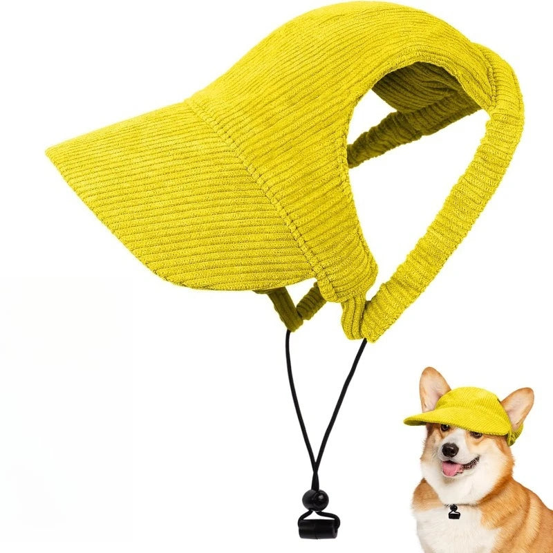Soft corduroy dog cap with ear holes in beige