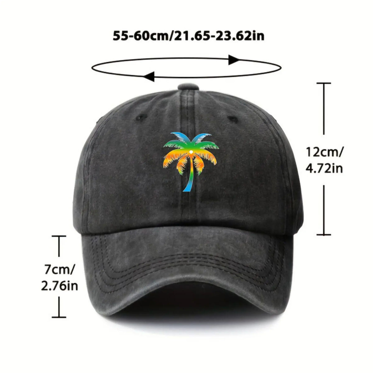 Palm Tree Embroidered Washed Cotton Cap – Unisex