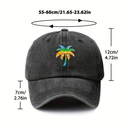Palm Tree Embroidered Washed Cotton Cap – Unisex