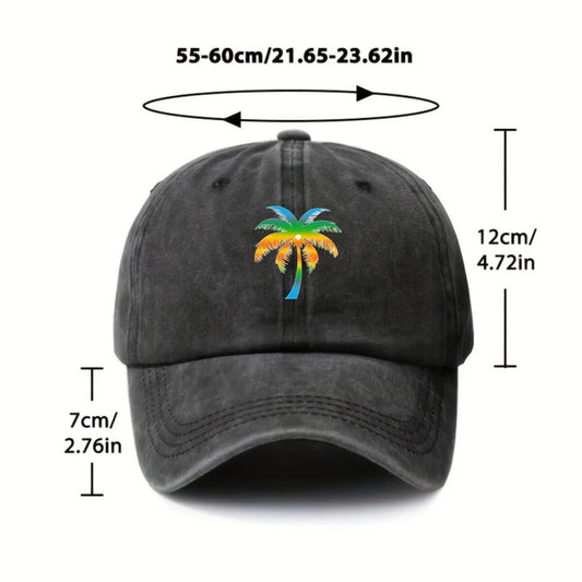 Palm Tree Embroidered Washed Cotton Cap – Unisex