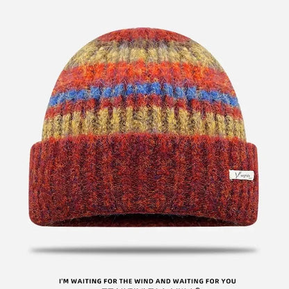 Korean Retro Gradient Striped Knitted Wool Beanie – Warm Winter Beanie for Women & Men | Urban Caps