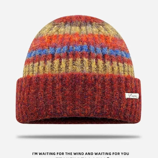 Korean Retro Gradient Striped Knitted Wool Beanie – Warm Winter Beanie for Women & Men | Urban Caps