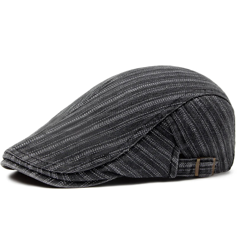 Striped Cotton Peaked Ivy Cap | Soft Top Summer Flat Cap | Urban Caps NZ