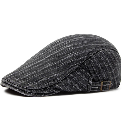 Striped Cotton Peaked Ivy Cap | Soft Top Summer Flat Cap | Urban Caps NZ