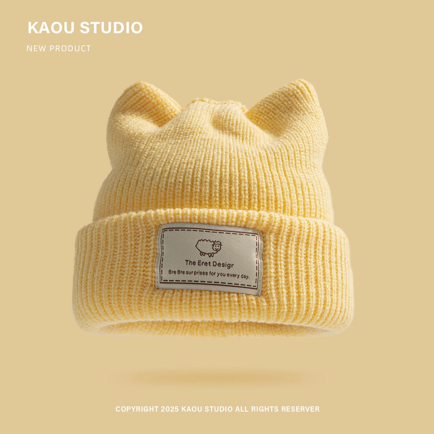 Seoul Cat Ear Knit Beanie in Yellow