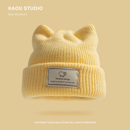 Seoul Cat Ear Knit Beanie in Yellow
