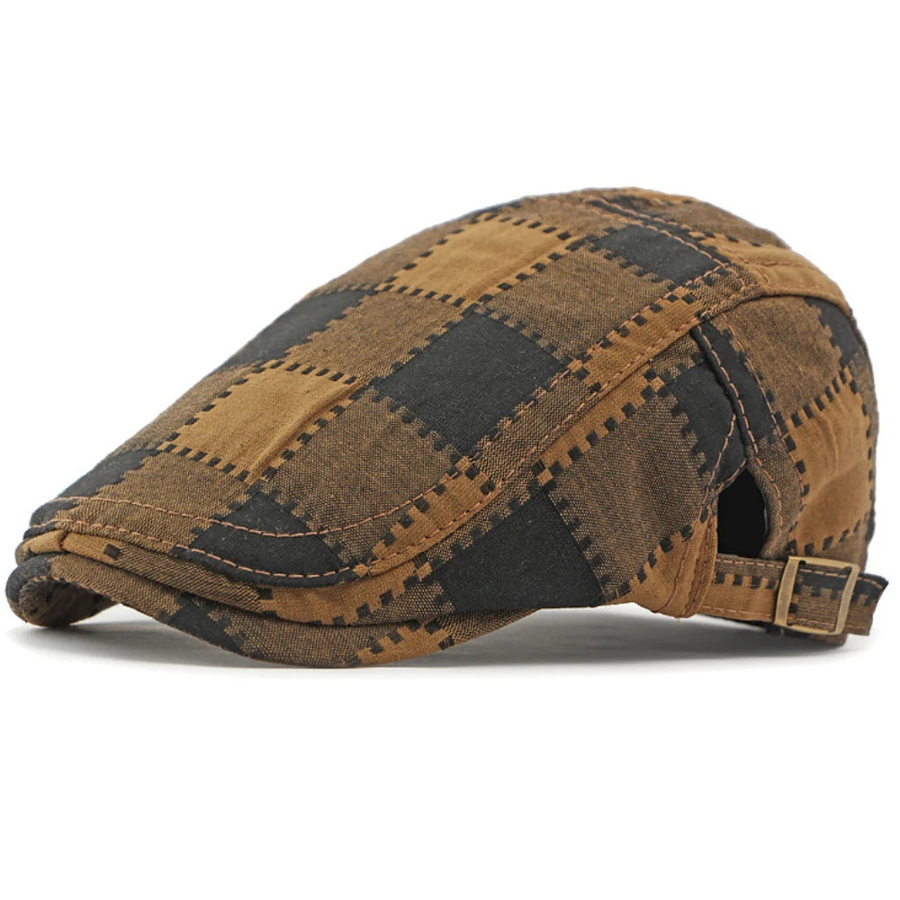 Rye Plaid Artist Beret in Dark Khaki