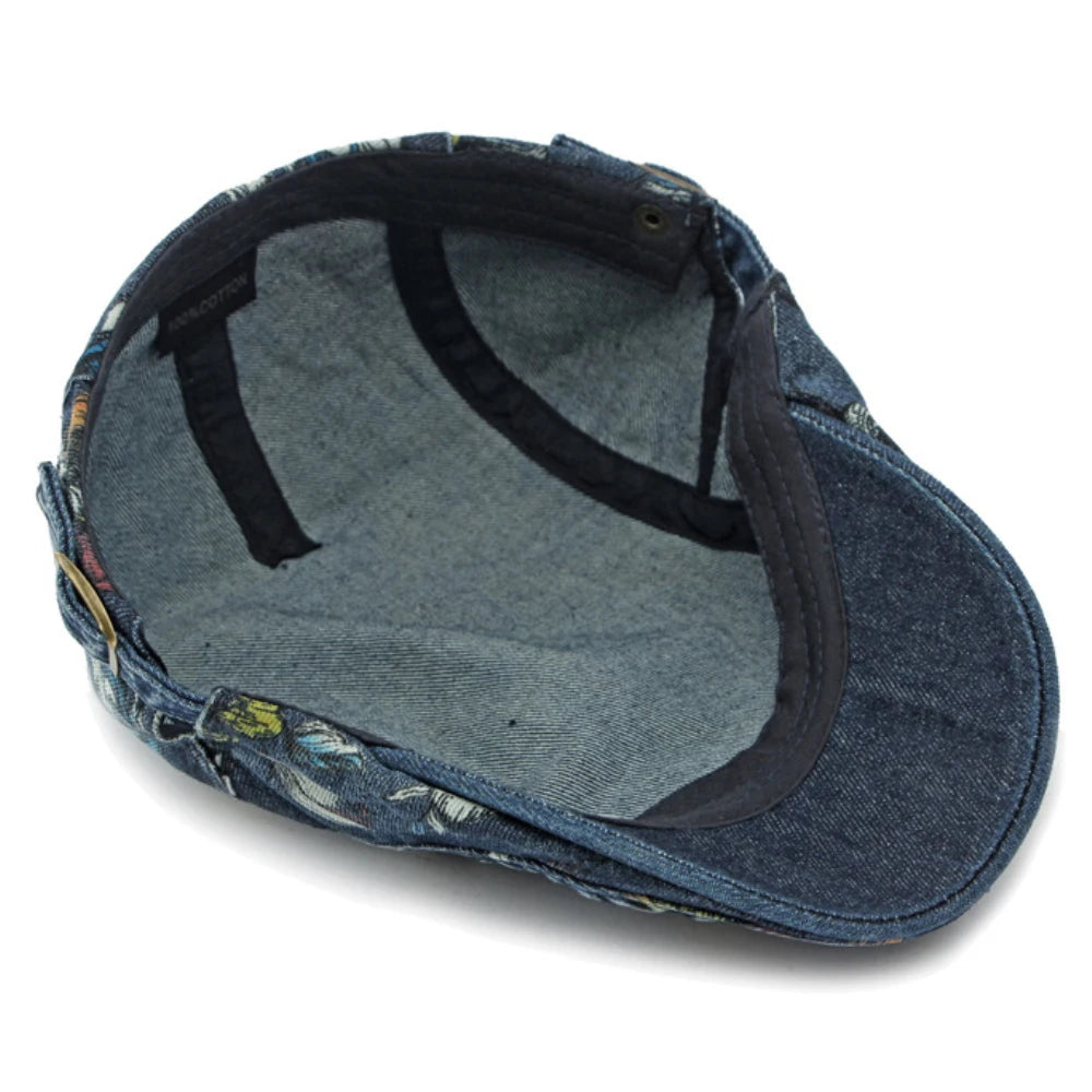 Lucca Floral Washed Denim Beret