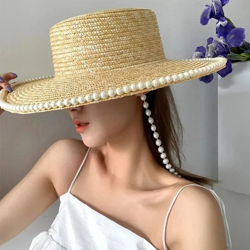 Brighton Pearl-Trim Straw Sun Hat