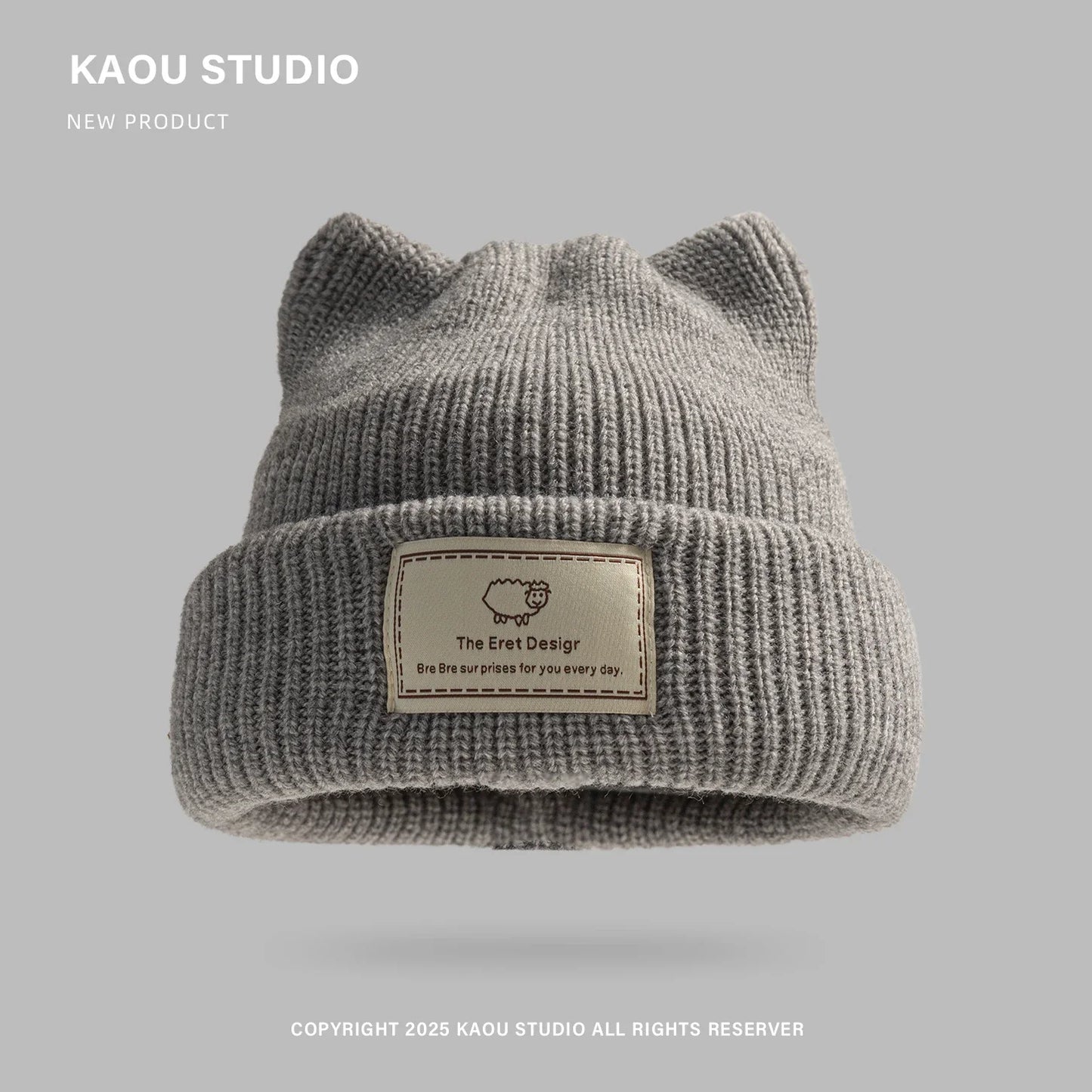 Seoul Cat Ear Knit Beanie in Gray