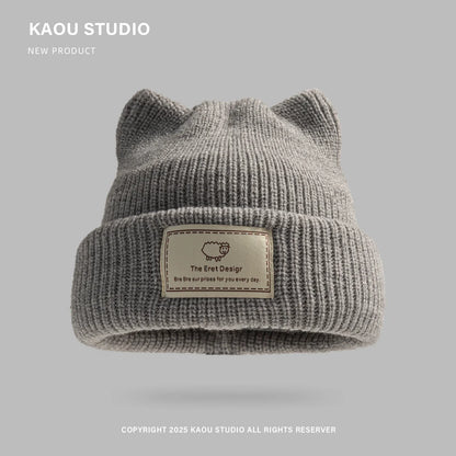 Seoul Cat Ear Knit Beanie in Gray