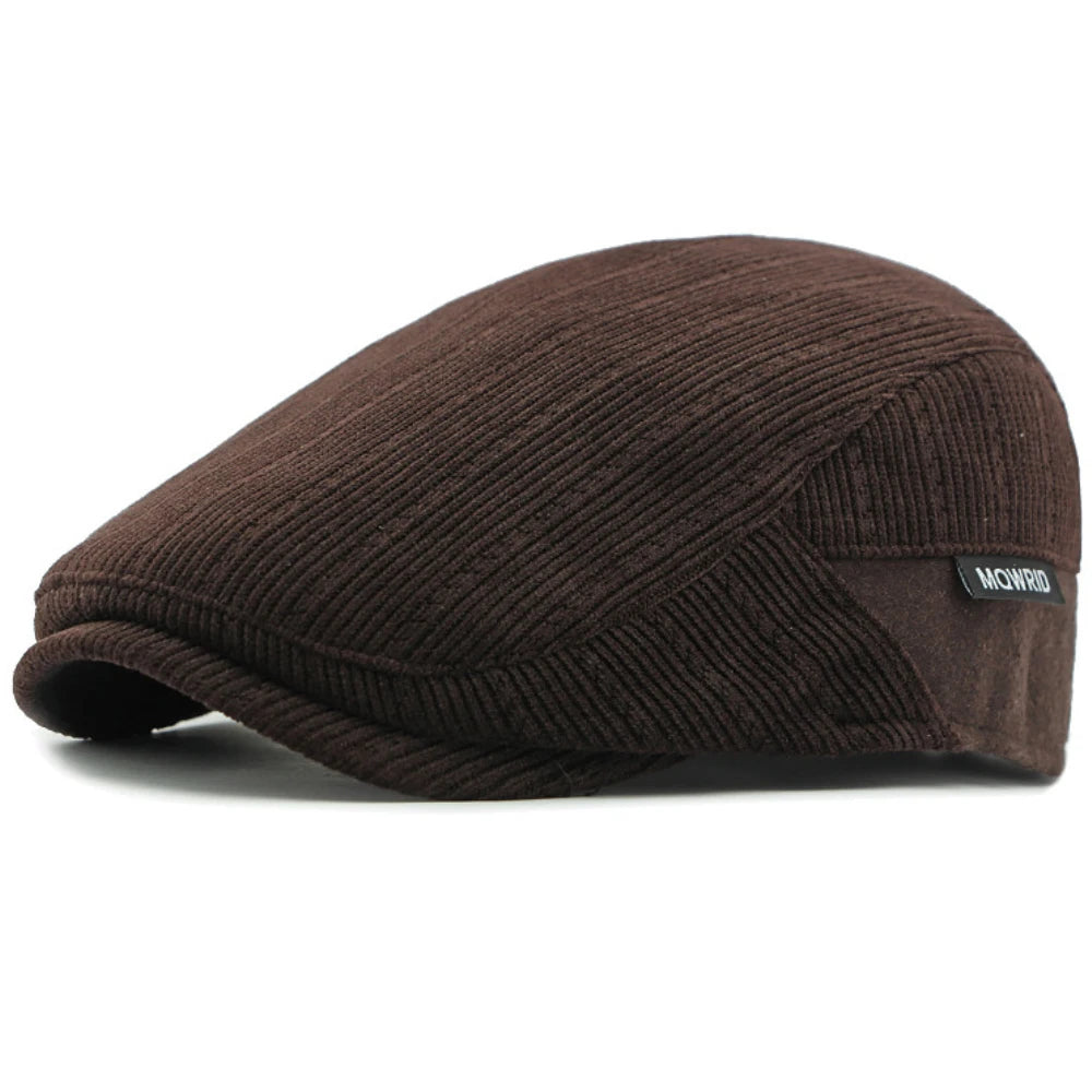 Ely Corduroy Fleece Beret in Dark Coffee