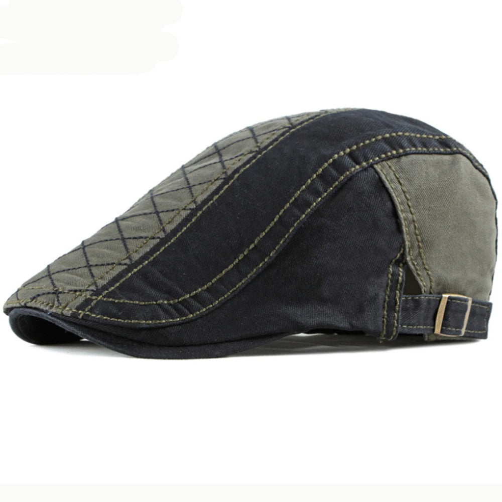 Perugia Patchwork Artist Beret in Army Green