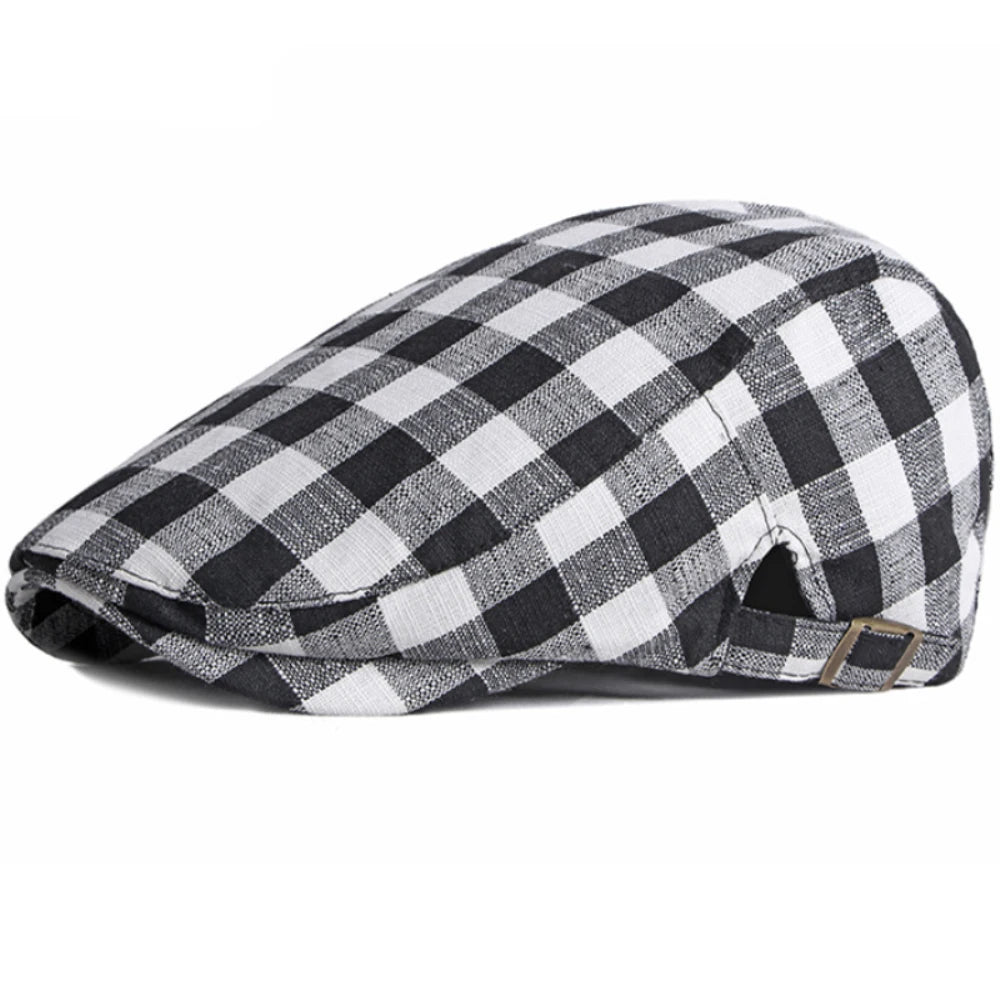 Aberdeen Plaid Artist Beret in Side Buckle Black