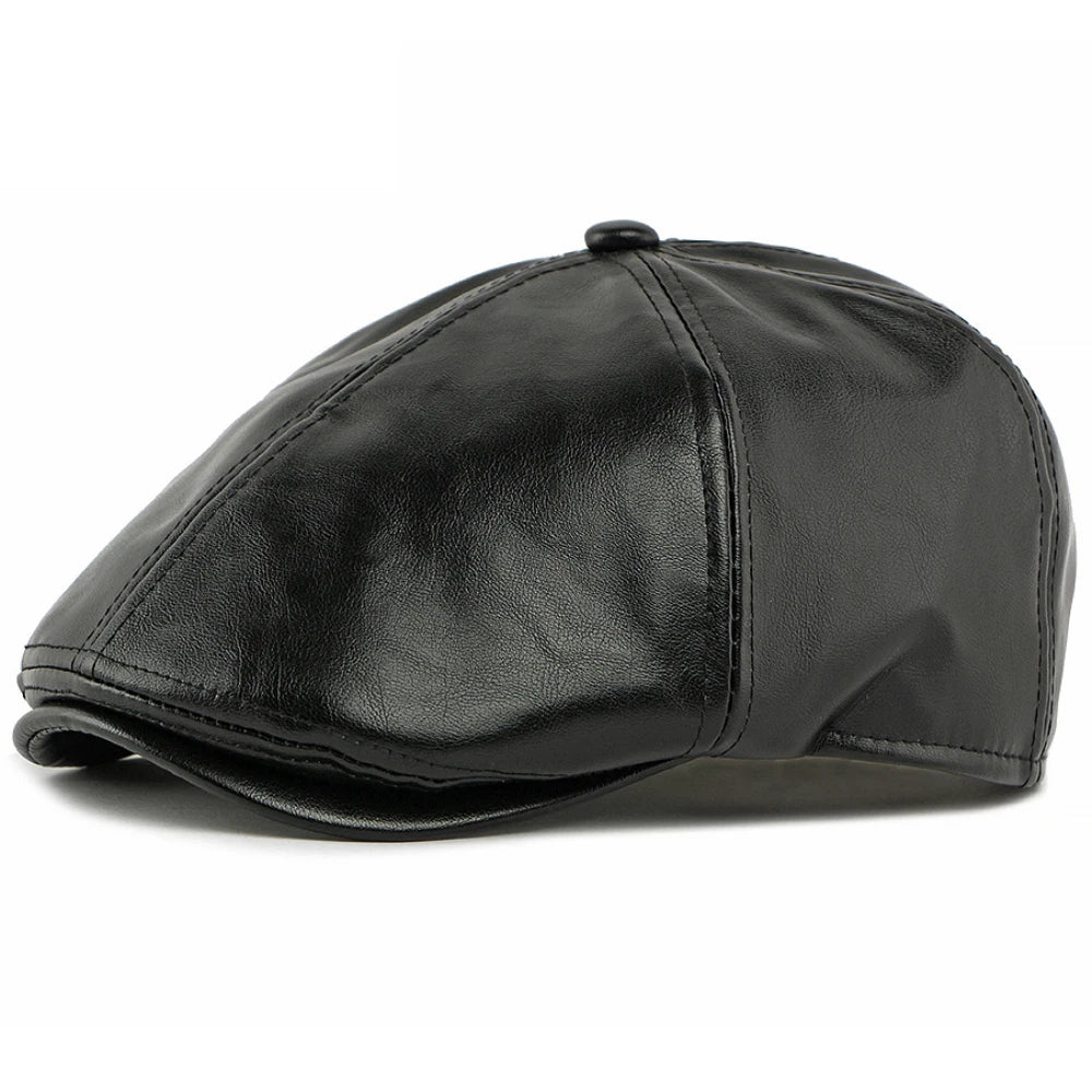 Toledo Faux Leather Beret in Black