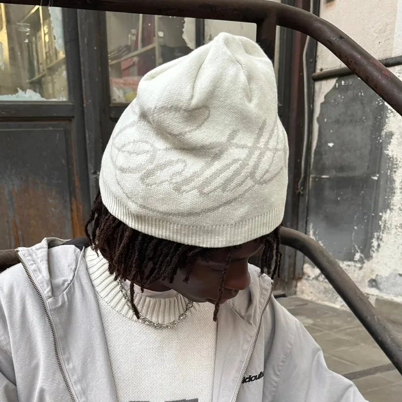 The Harrogate Knit | Jacquard Letter Woollen Fashion Beanie | Urban Caps NZ