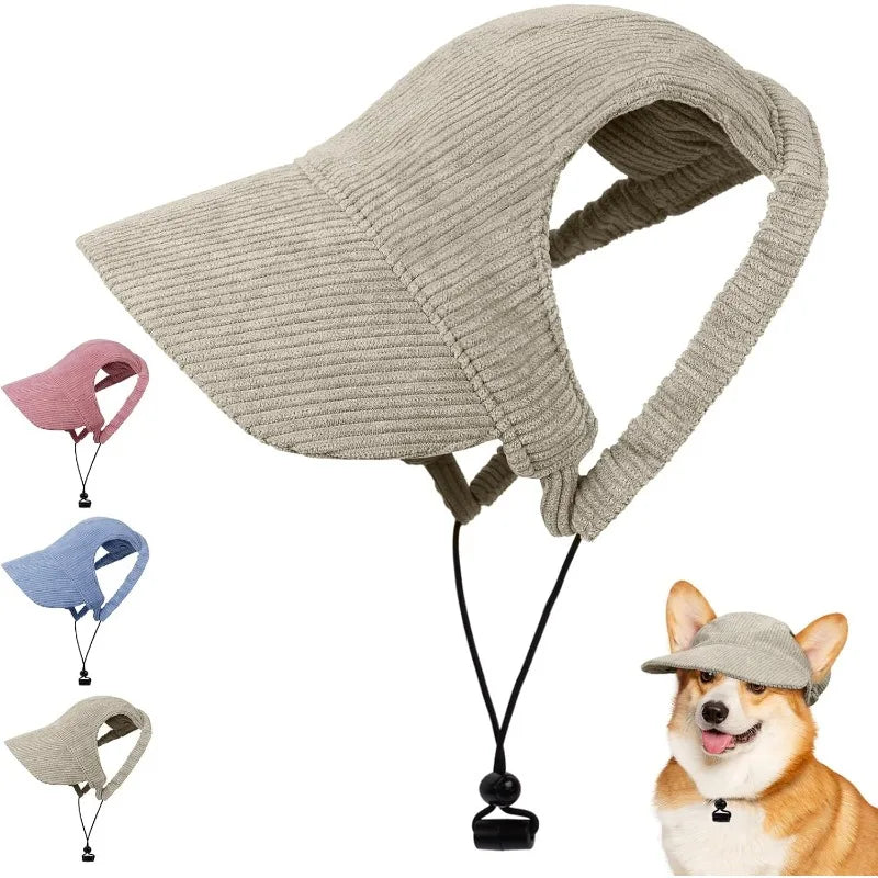 Soft corduroy dog cap with ear holes in beige