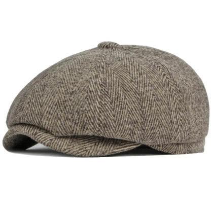 Farnham Striped Wool Flat Cap in Coffee