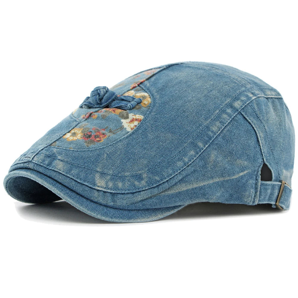 Tetbury Floral Patchwork Beret in Middle Blue