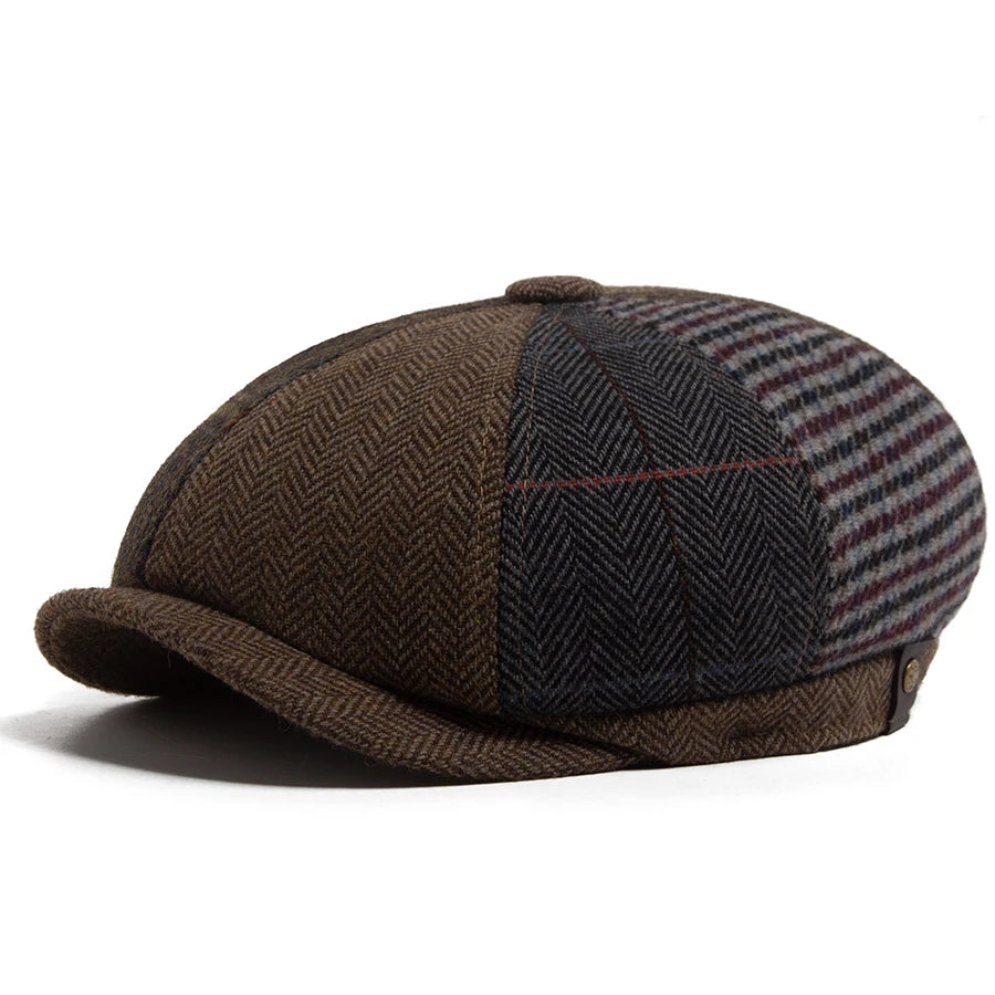 Herringbone Patchwork Newsboy Cap | Octagonal British Cap | Urban Caps NZ