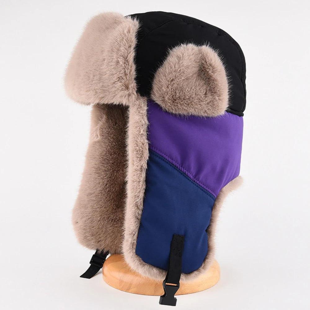 Yakutia Patchwork Fur Trapper Hat in Black