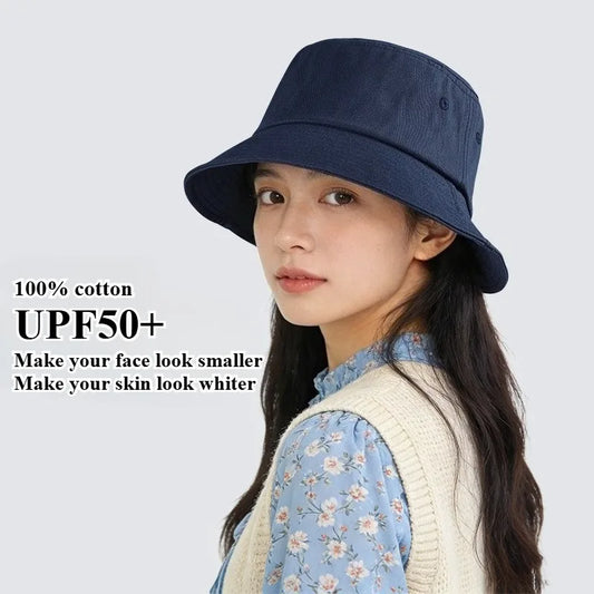 Women's wide brim cotton bucket hat in khaki with UPF50+ sun protection