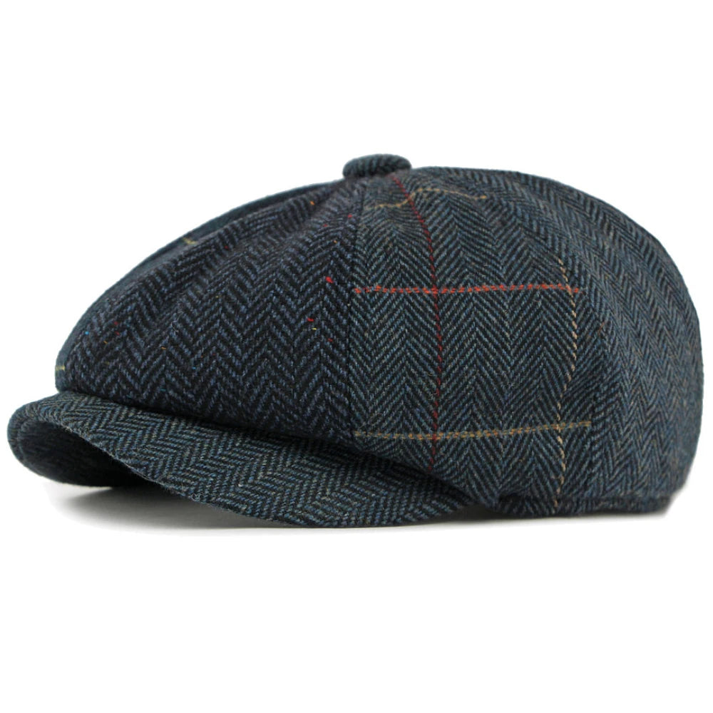 Arundel Plaid Wool Beret in Navy Blue